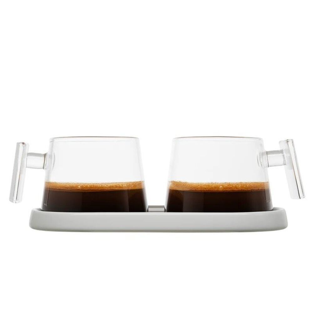 NWT Pure Over Just Glass Pure Flavor Espresso Cups 2Pc Coffee Mugs Set Clear OS